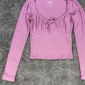 Hollister Women's Pink Ribbed Long Sleeve Top